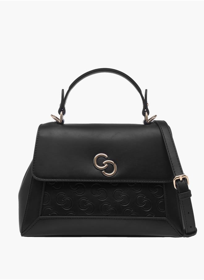 Women Monogram Embossed Satchel Bag with Top Handle and Detachable Strap