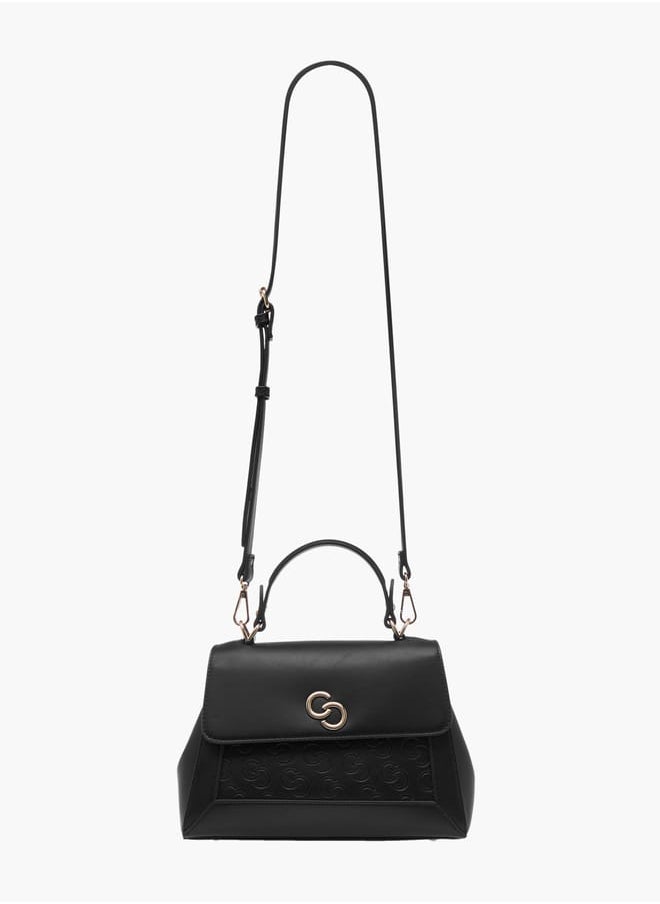 Women Monogram Embossed Satchel Bag with Top Handle and Detachable Strap