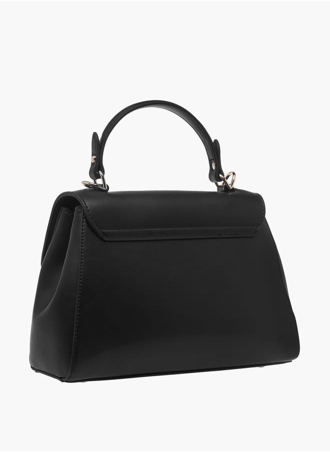 Women Monogram Embossed Satchel Bag with Top Handle and Detachable Strap