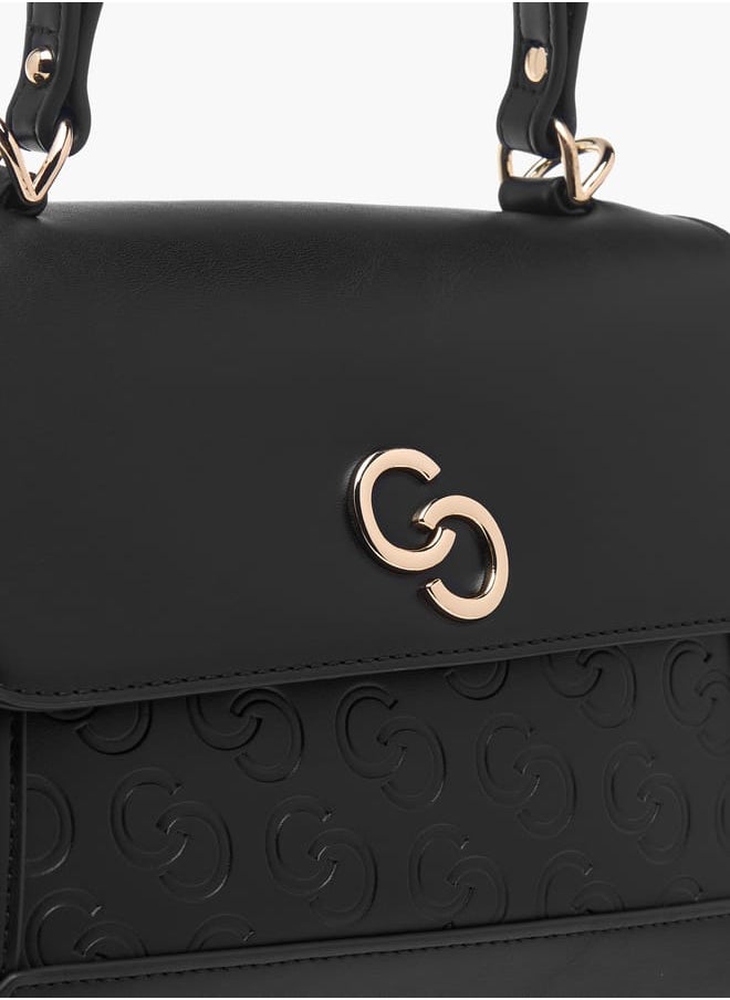 Women Monogram Embossed Satchel Bag with Top Handle and Detachable Strap
