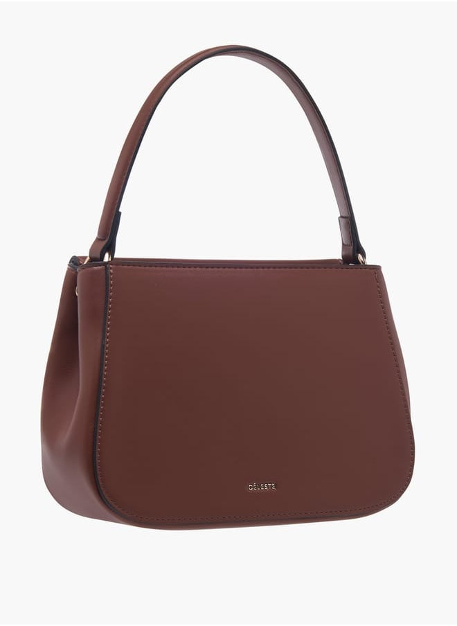 Women Solid Satchel Bag with Adjustable Strap and Button Closure