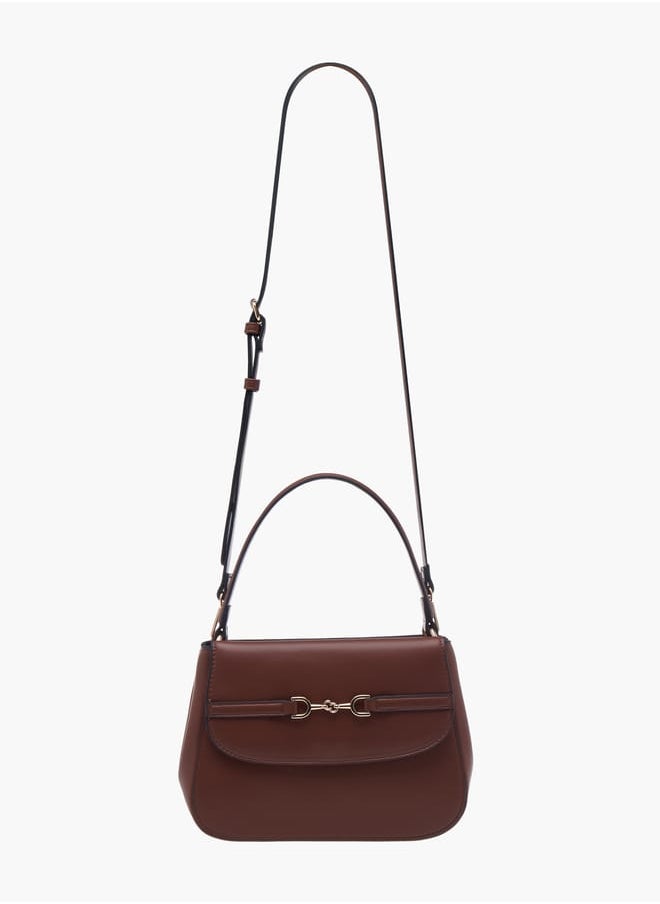 Women Solid Satchel Bag with Adjustable Strap and Button Closure
