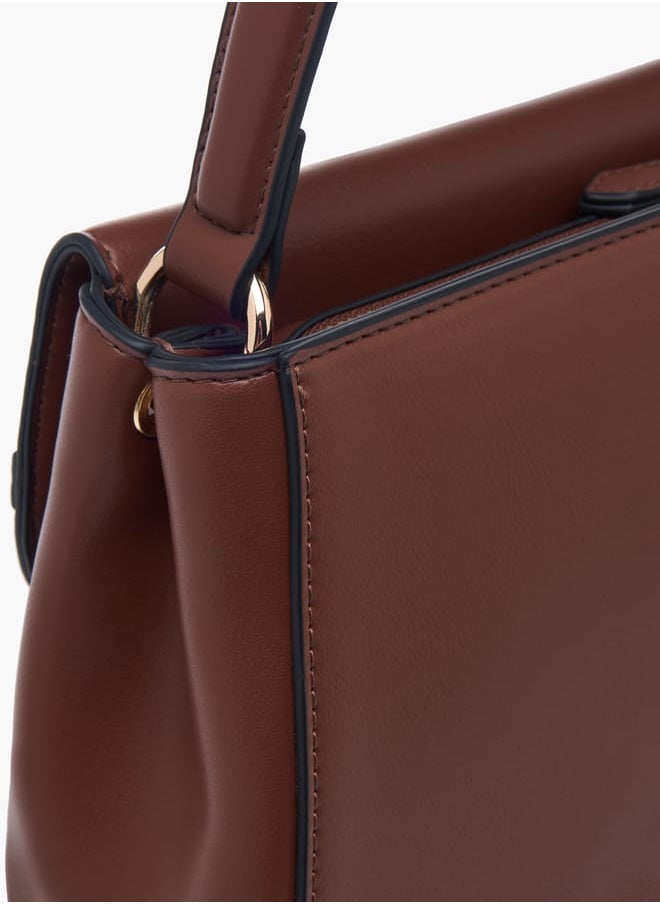 Women Solid Satchel Bag with Adjustable Strap and Button Closure