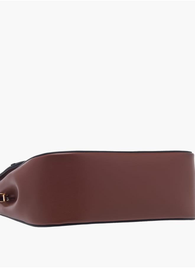 Women Solid Satchel Bag with Adjustable Strap and Button Closure