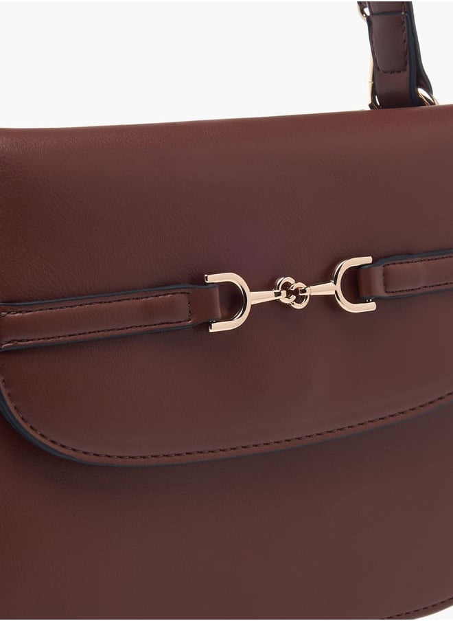 Women Solid Satchel Bag with Adjustable Strap and Button Closure