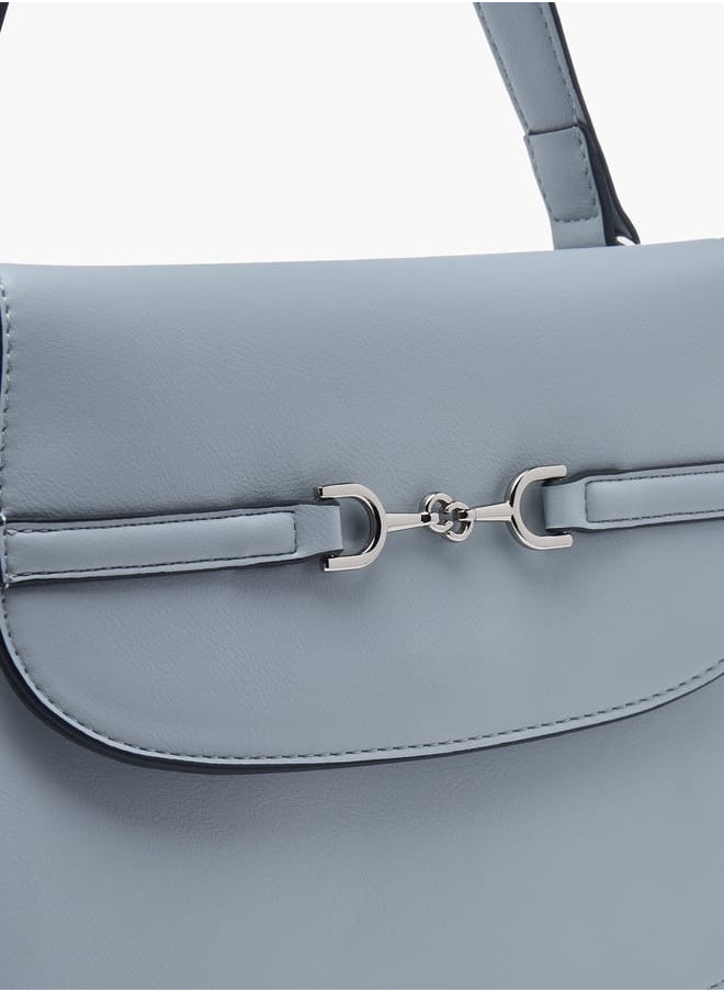 Women Solid Satchel Bag with Adjustable Strap and Button Closure