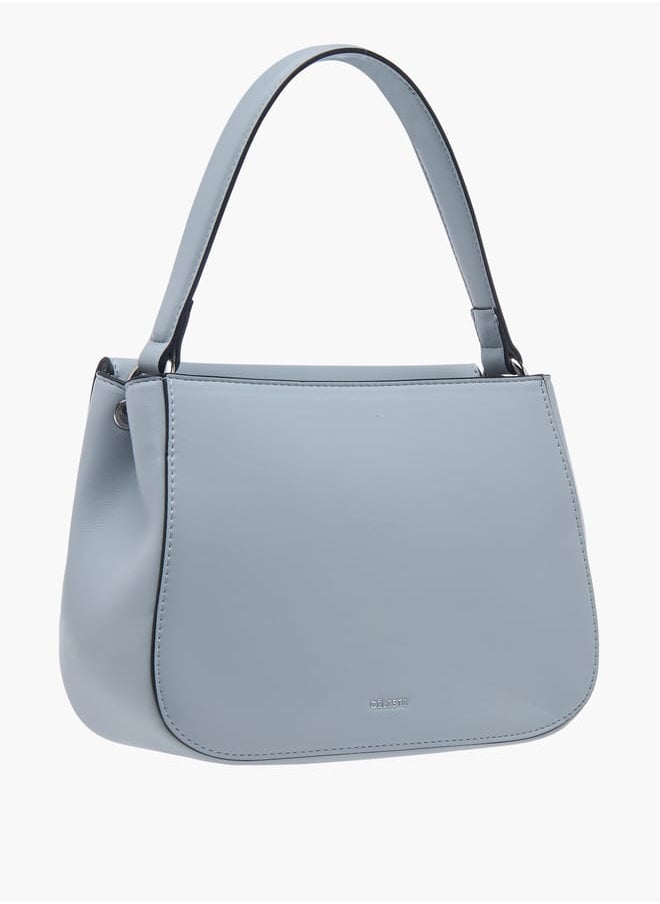 Women Solid Satchel Bag with Adjustable Strap and Button Closure