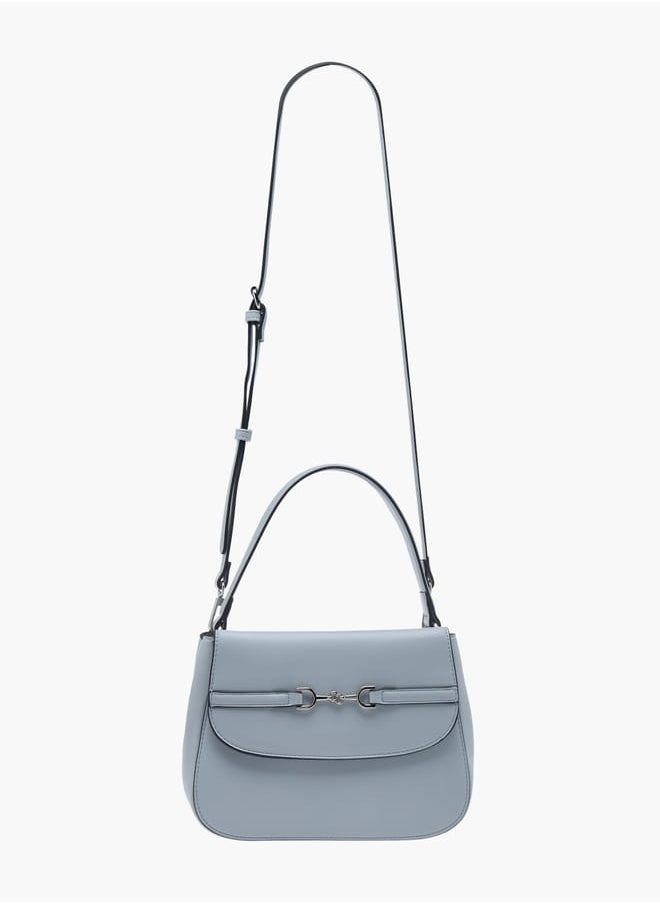 Women Solid Satchel Bag with Adjustable Strap and Button Closure