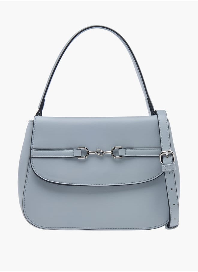 Women Solid Satchel Bag with Adjustable Strap and Button Closure