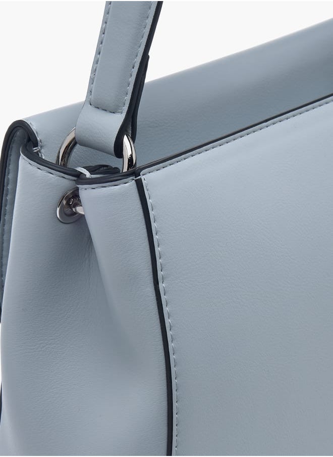Women Solid Satchel Bag with Adjustable Strap and Button Closure