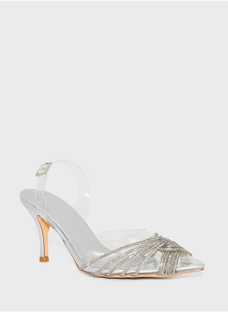 Diamante Multi Strap Clear Pointy Pump
