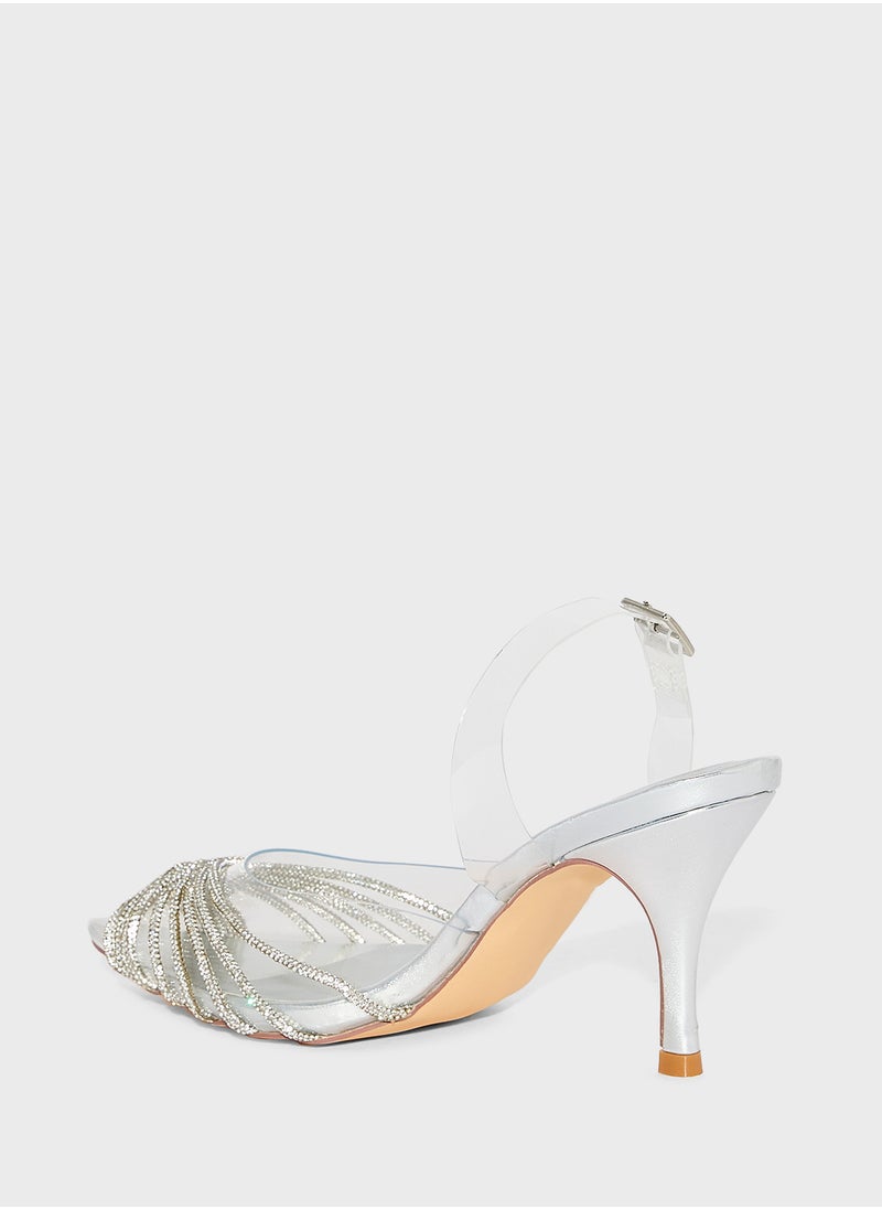 Diamante Multi Strap Clear Pointy Pump