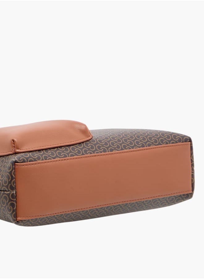 Women Monogram Print Crossbody Bag with Adjustable Strap and Zip Closure