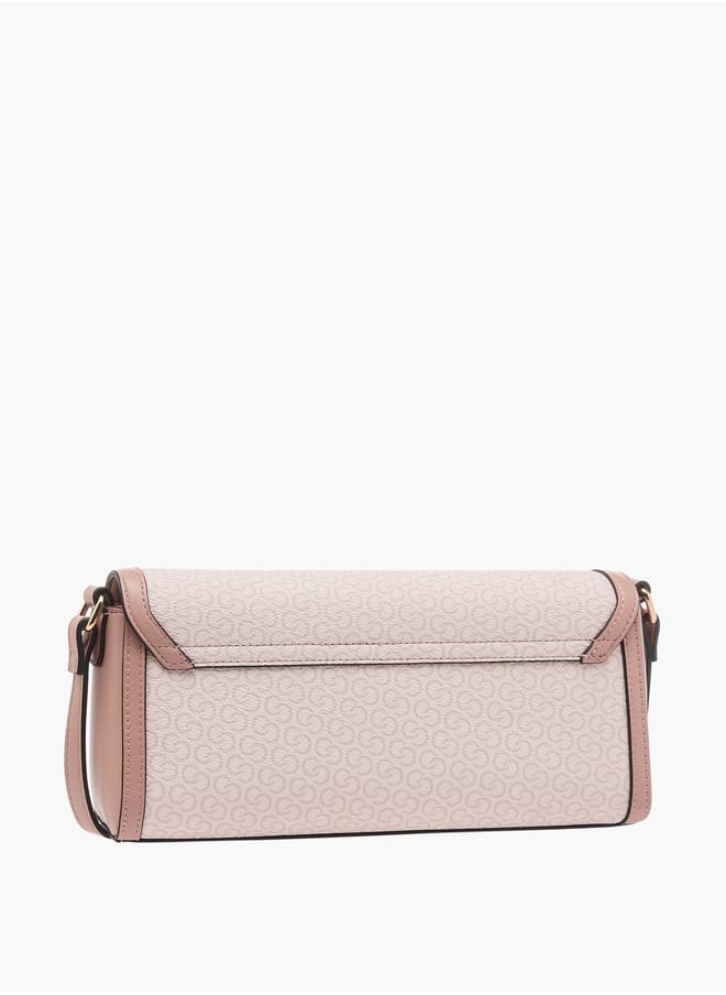 Women Monogram Print Crossbody Bag with Flap Closure