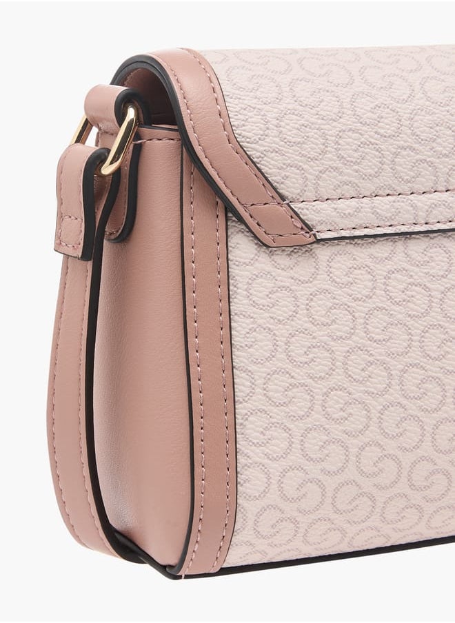 Women Monogram Print Crossbody Bag with Flap Closure