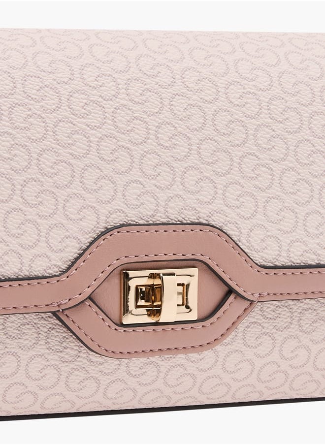 Women Monogram Print Crossbody Bag with Flap Closure