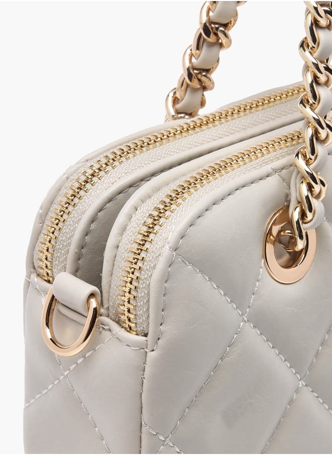 Women Quilted Crossbody Bag with Detachable Chain Strap and Handles