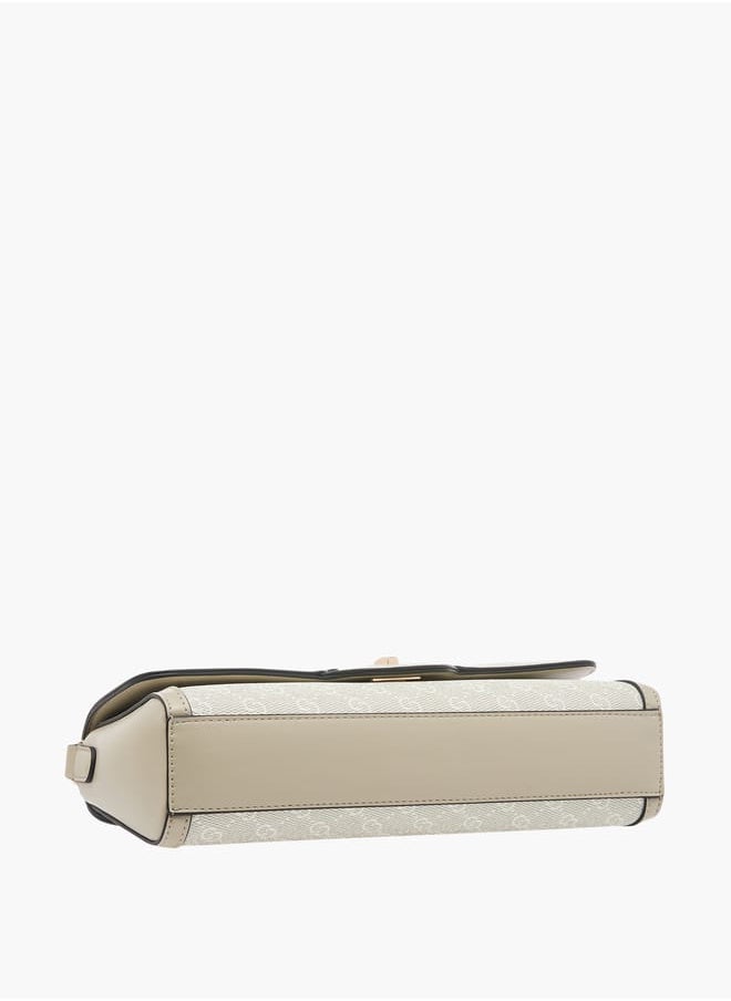 Women Monogram Print Crossbody Bag with Flap Closure