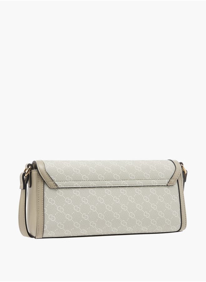 Women Monogram Print Crossbody Bag with Flap Closure