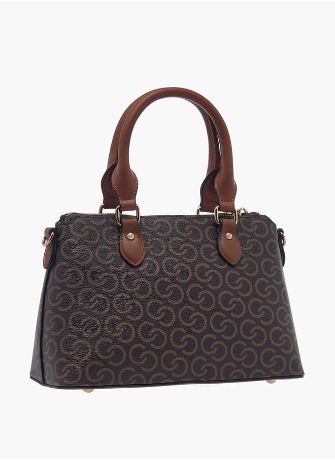 Women Monogram Print Tote Bag with Zip Closure and Double Handle