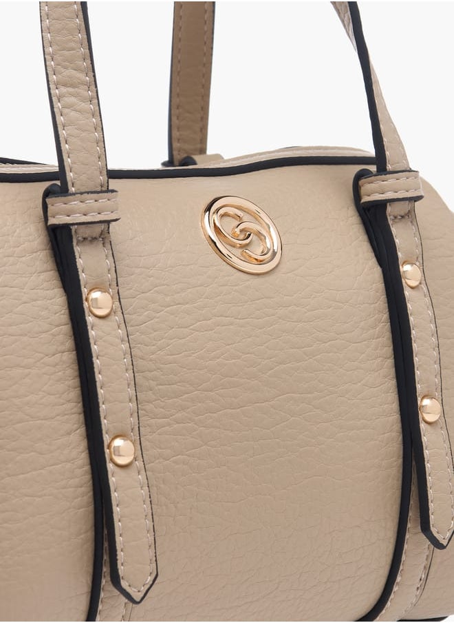 Women Solid Tote Bag with Zip Closure and Double Handle