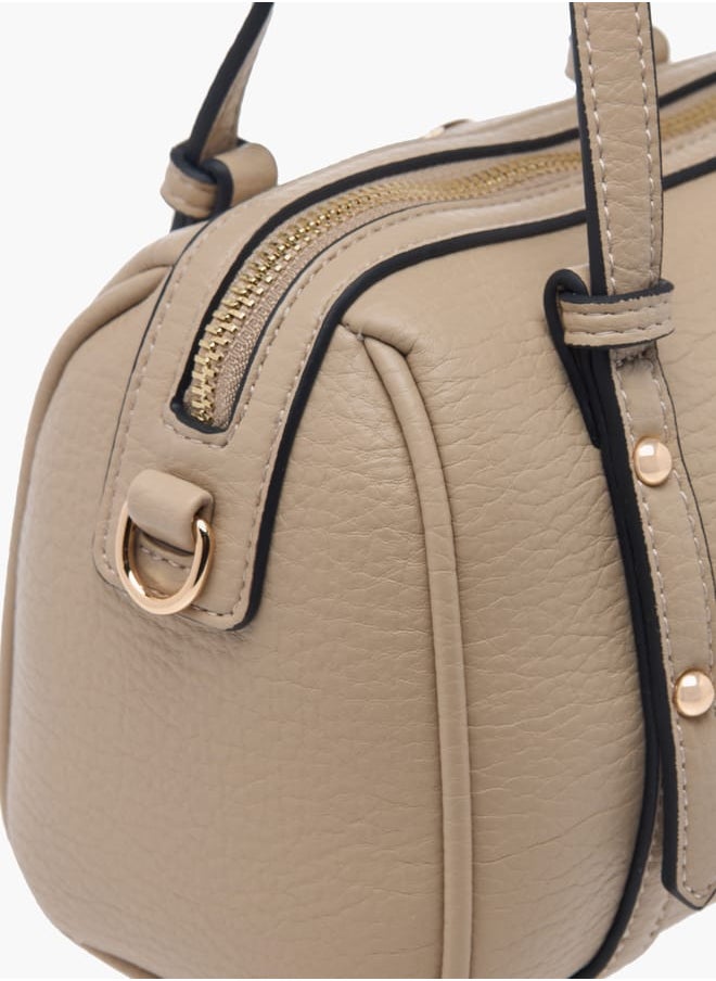 Women Solid Tote Bag with Zip Closure and Double Handle