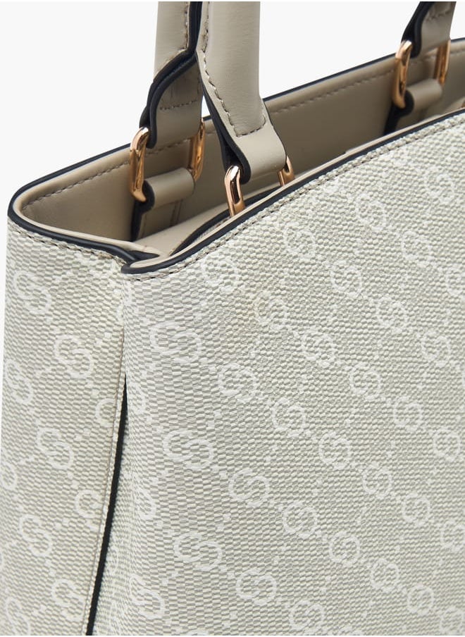 Women Monogram Print Tote Bag with Top Handle and Detachable Strap