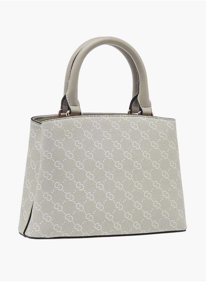 Women Monogram Print Tote Bag with Top Handle and Detachable Strap