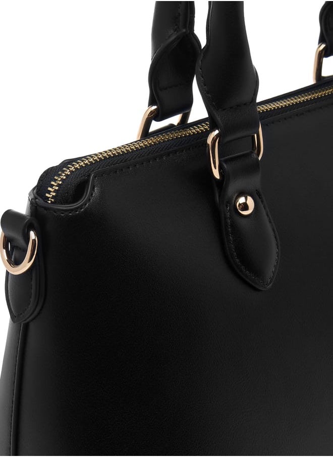 Women Solid Tote Bag with Double Handle and Zip Closure