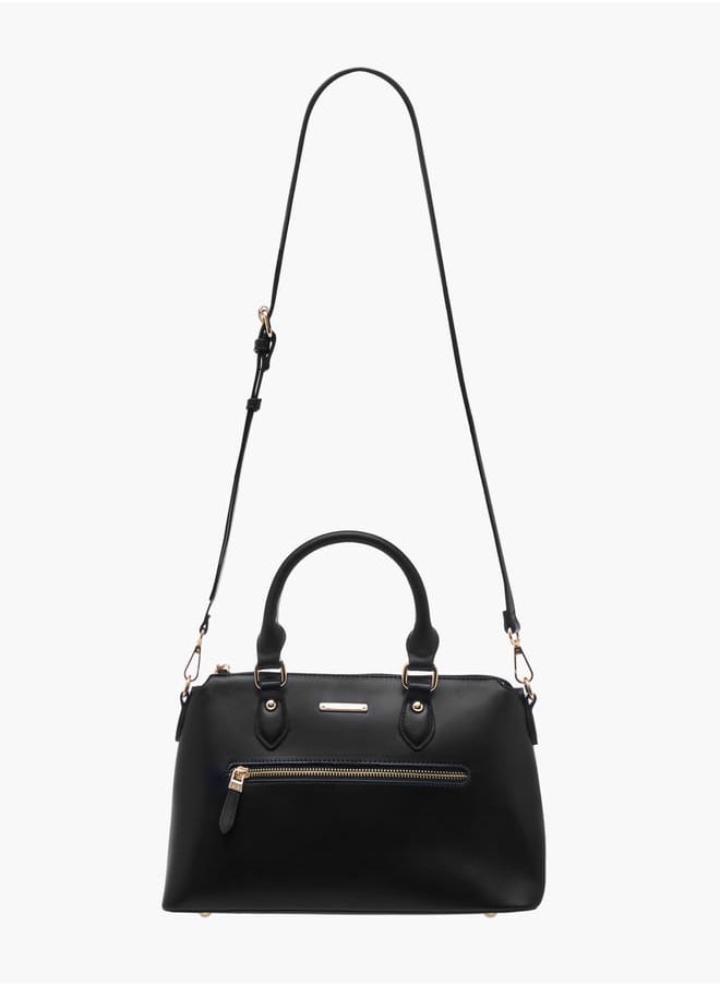 Women Solid Tote Bag with Double Handle and Zip Closure