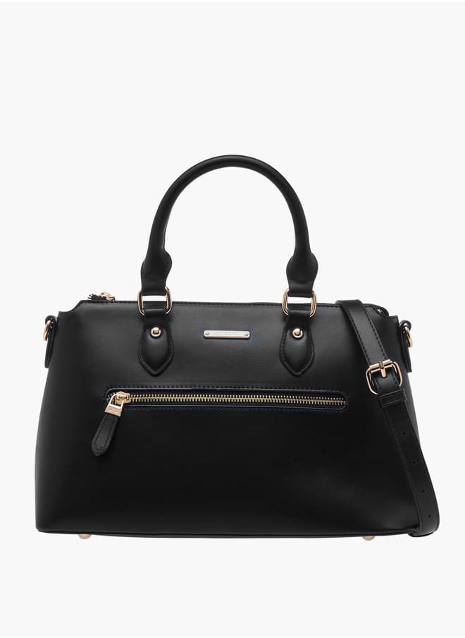 Women Solid Tote Bag with Double Handle and Zip Closure