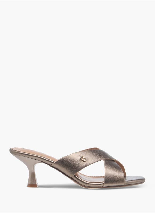 Women's Cross Strap Slip-On Sandals with Flared Heels