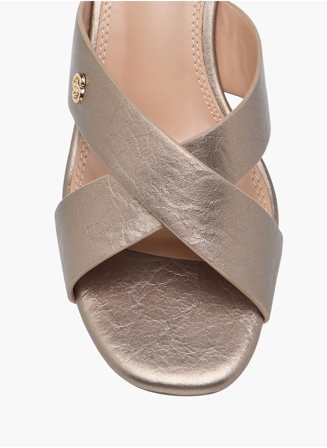 Women's Cross Strap Slip-On Sandals with Flared Heels