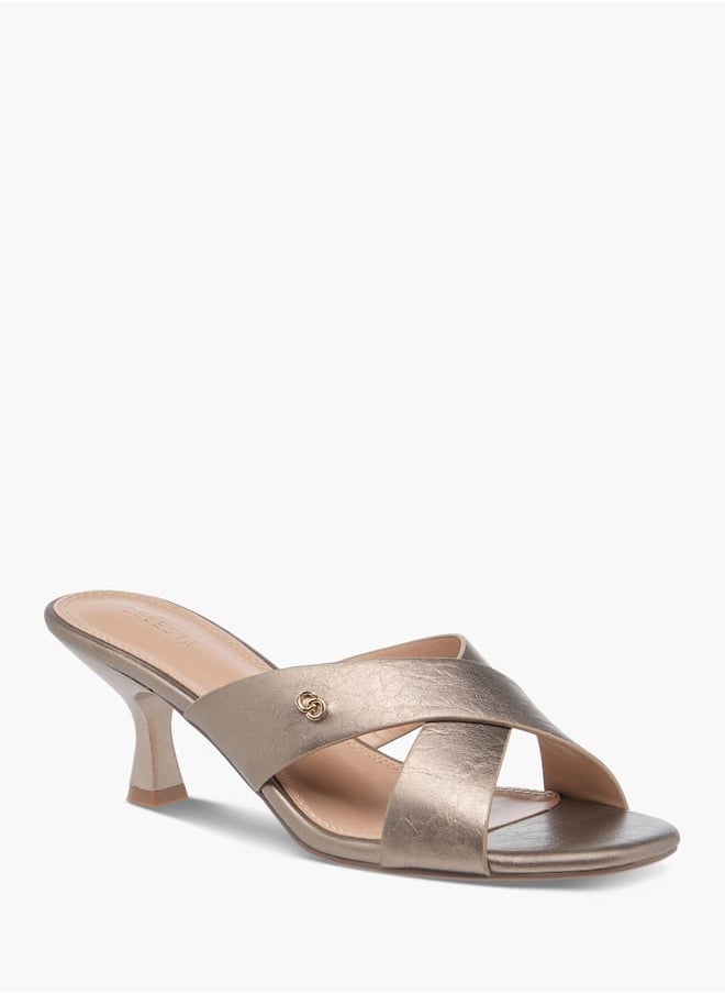 Women's Cross Strap Slip-On Sandals with Flared Heels