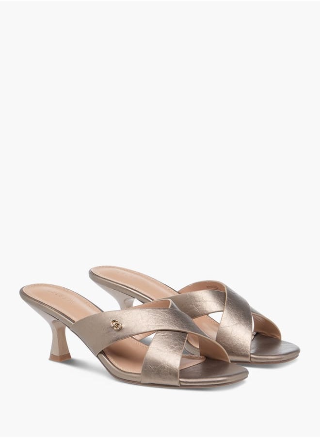 Women's Cross Strap Slip-On Sandals with Flared Heels