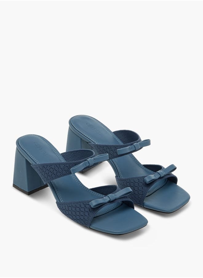 Women's Bow Accent Slip-On Sandals with Block Heels