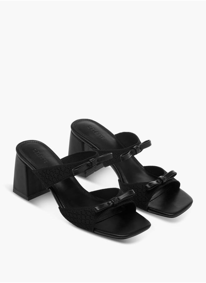 Women's Bow Accent Slip-On Sandals with Block Heels