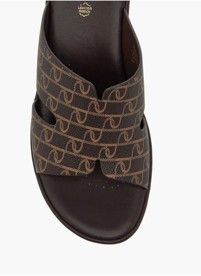 Women's Monogram Printed Slip-On Block Heel Sandals