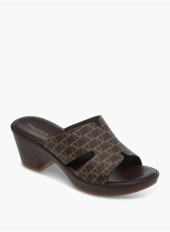 Women's Monogram Printed Slip-On Block Heel Sandals
