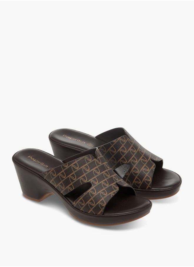 Women's Monogram Printed Slip-On Block Heel Sandals