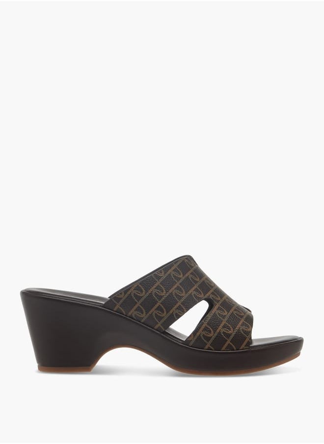 Women's Monogram Printed Slip-On Block Heel Sandals
