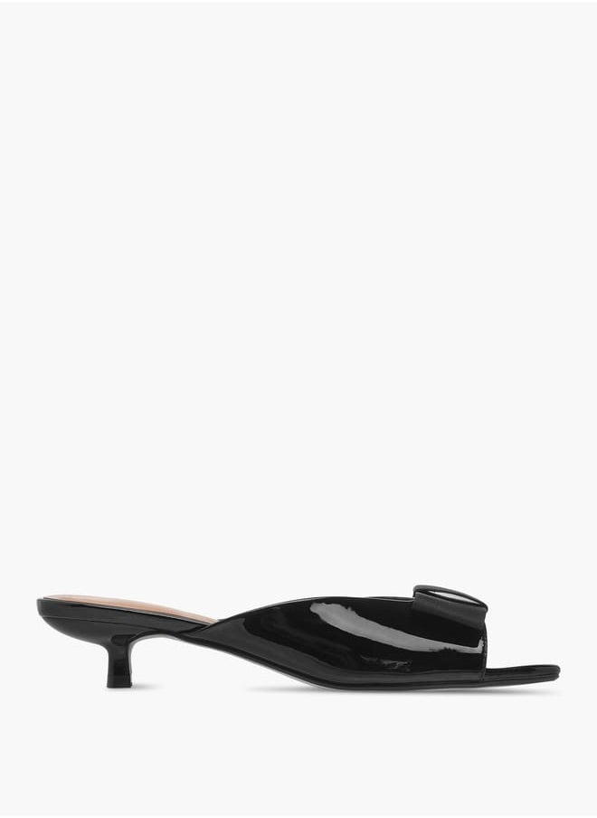 Women's Bow Applique Slip-On Sandals with Kitten Heels