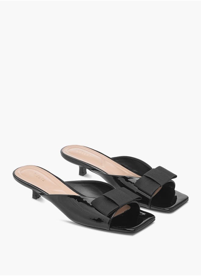 Women's Bow Applique Slip-On Sandals with Kitten Heels