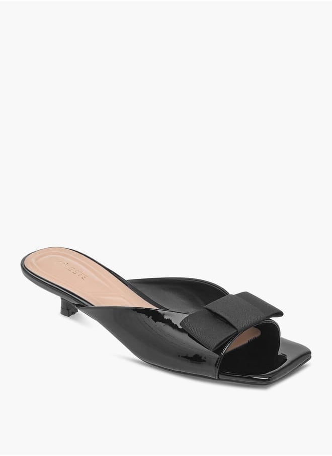 Women's Bow Applique Slip-On Sandals with Kitten Heels