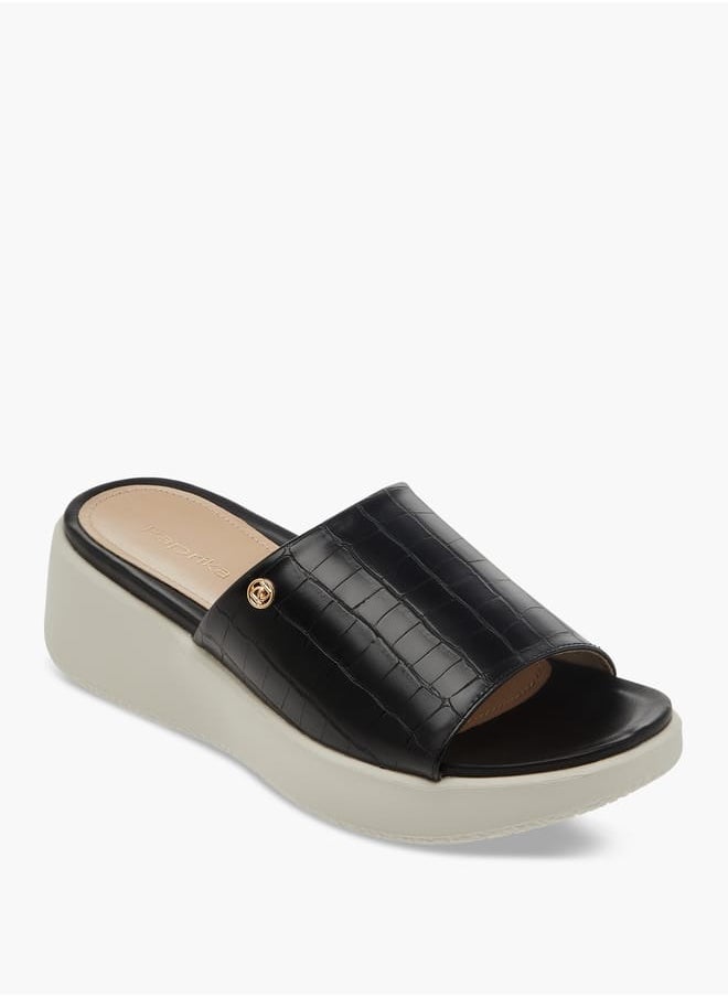 Women's Textured Slip-On Sandals with Wedge Heel