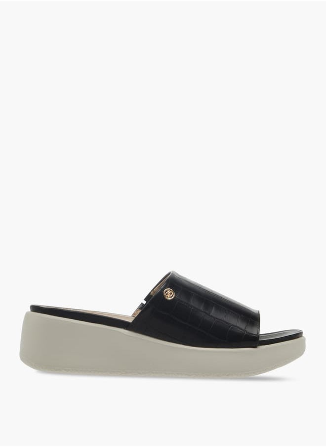 Women's Textured Slip-On Sandals with Wedge Heel
