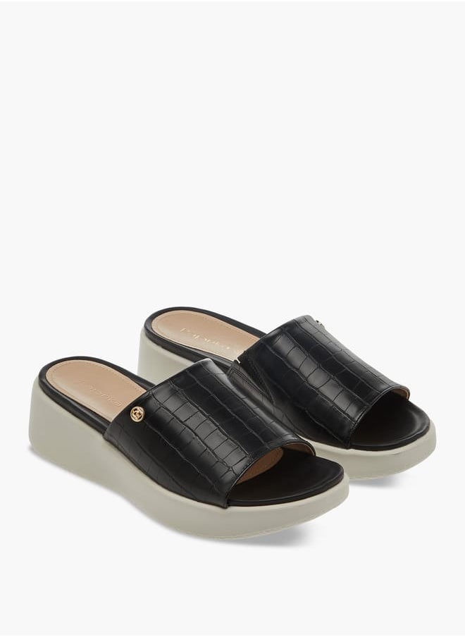 Women's Textured Slip-On Sandals with Wedge Heel