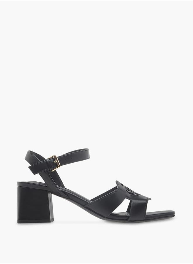 Women's Logo Detail Sandals with Buckle Closure and Block Heels