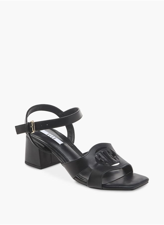 Women's Logo Detail Sandals with Buckle Closure and Block Heels
