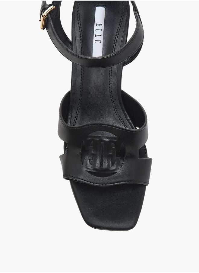 Women's Logo Detail Sandals with Buckle Closure and Block Heels